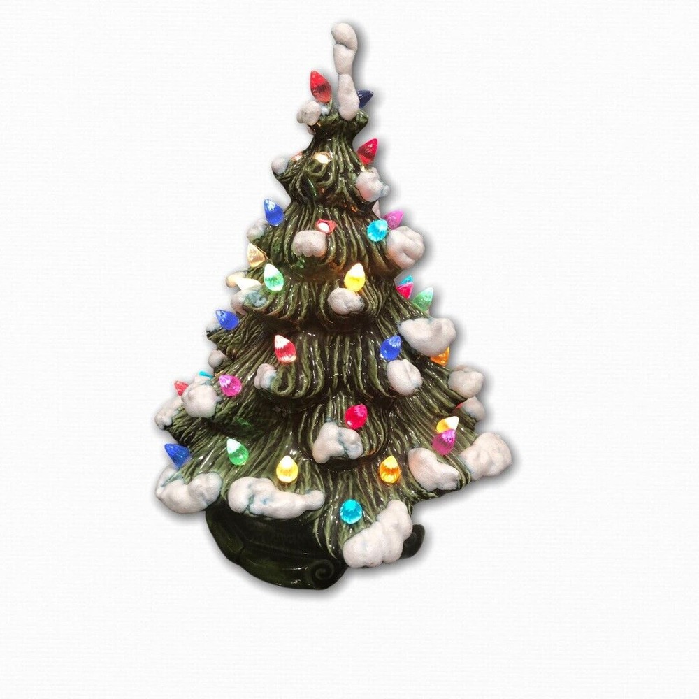 VTG 11.75” Atlantic Style Ceramic Christmas Tree‎ tree lights up Signed DMH 1982